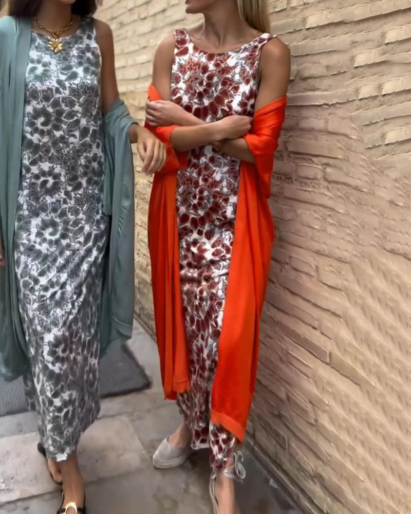 Perla - Stylish Printed Shirt & Flowing Jacket Two-Piece Set