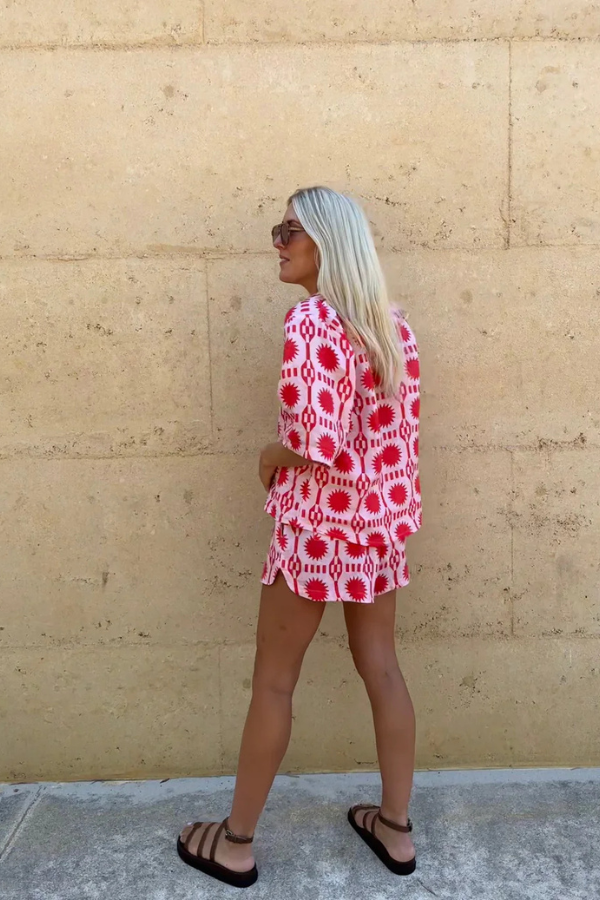 Maia - Oversized Geometric Print Shirt and Short Set