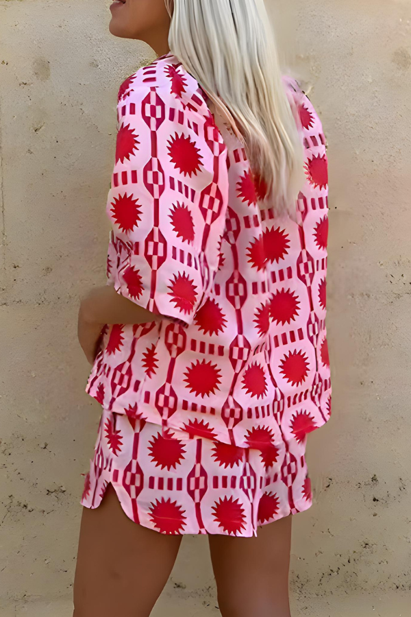 Maia - Oversized Geometric Print Shirt and Short Set