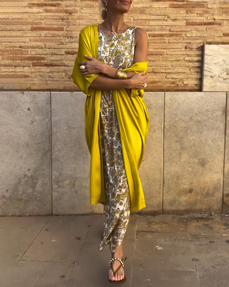 Perla - Stylish Printed Shirt & Flowing Jacket Two-Piece Set