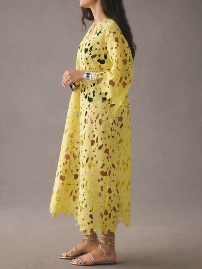 Raquel - Floral Eyelet Long Sleeve Midi Dress