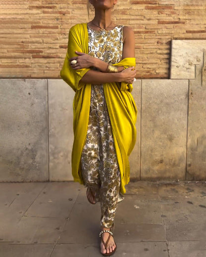 Perla - Stylish Printed Shirt & Flowing Jacket Two-Piece Set