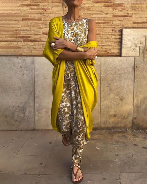 Perla - Stylish Printed Shirt & Flowing Jacket Two-Piece Set