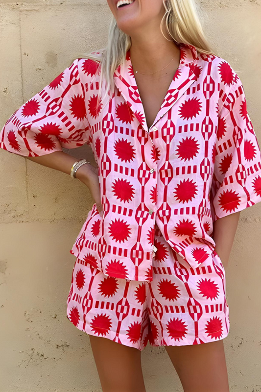Maia - Oversized Geometric Print  Shirt and Short Set