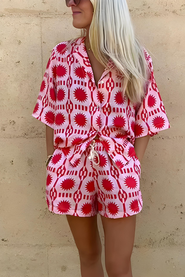 Maia - Oversized Geometric Print  Shirt and Short Set