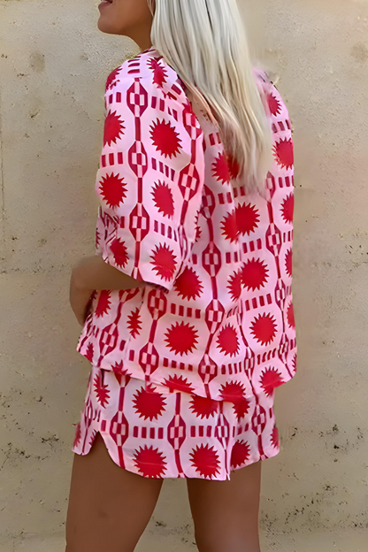Maia - Oversized Geometric Print  Shirt and Short Set
