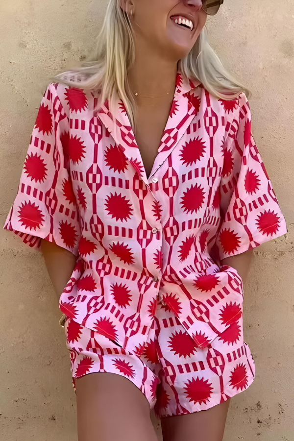 Maia - Oversized Geometric Print  Shirt and Short Set