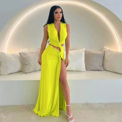 Emilyn - Elegant Twisted Ruched Split Maxi Dress