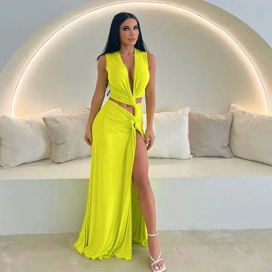Emilyn - Elegant Twisted Ruched Split Maxi Dress