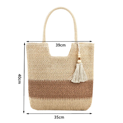 Steff - Casual Color Contrast Tassels Tote Bag