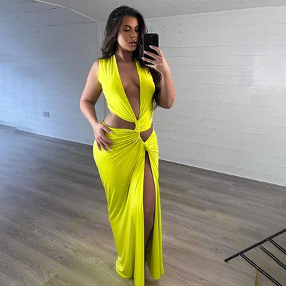 Emilyn - Elegant Twisted Ruched Split Maxi Dress